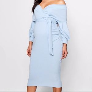 Boohoo Maternity Off The Shoulder Wrap Midi Dress